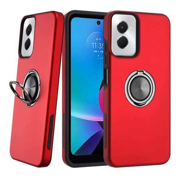 Wholesale Dual Layer Armor Hybrid Stand Ring Case for Motorola Moto G Power 5G 2024 (Red)