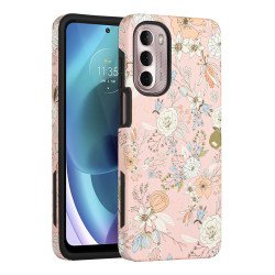 Glossy Design Fashion Dual Layer Armor Defender Hybrid Protective Case Cover for Motorola G Stylus 5G / 4G 2022 (Flower)