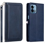 Wholesale Premium PU Leather Folio Wallet Front Cover Case with Card Holder Slots and Wrist Strap for Motorola Moto G Stylus 5G 2023 (Navy Blue)
