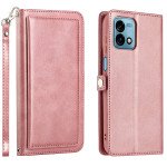 Wholesale Premium PU Leather Folio Wallet Front Cover Case with Card Holder Slots and Wrist Strap for Motorola Moto G Stylus 5G 2023 (Rose Gold)