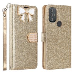 Ribbon Bow Crystal Diamond Wallet Case for Motorola Moto G Play 2023 / Moto G Power 2022 / Moto G Pure (Gold) Ribbon Bow Crystal Diamond Wallet Case for Motorola Moto G Play 2023 / Moto G Power 2022 / Moto G Pure (Gold)