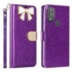 Wholesale Ribbon Bow Crystal Diamond Wallet Case for Motorola Moto G Play 2023 / Moto G Power 2022 / Moto G Pure (Purple)