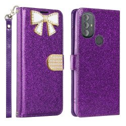 Ribbon Bow Crystal Diamond Wallet Case for Motorola Moto G Play 2023 / Moto G Power 2022 / Moto G Pure (Purple) Ribbon Bow Crystal Diamond Wallet Case for Motorola Moto G Play 2023 / Moto G Power 2022 / Moto G Pure (Purple)