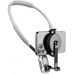 Magnetic Neck Phone Holder Mount with Flexible Angle and Anti-Shake, Hands-Free Chest Stand for Stable Video Recording for Universal Phones (Black)