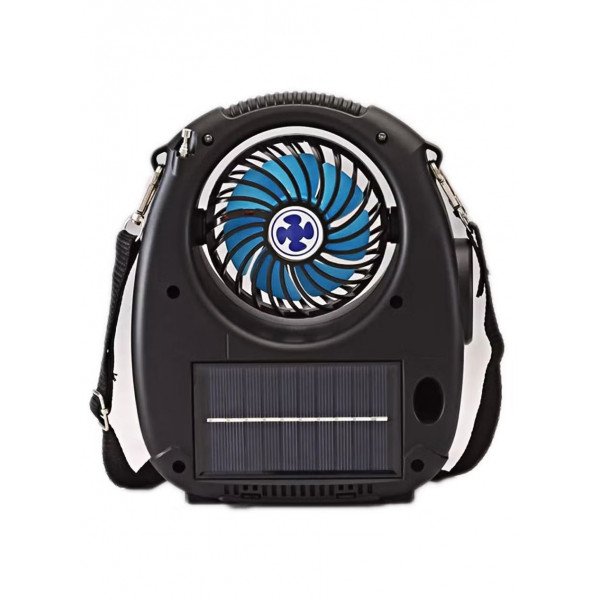 Wholesale Outdoor Cooling Fan FM Radio Portable Bluetooth Speaker With Flashlight Solar Panel Charge Carrying Strap NS-8059SF for Universal Cell Phone And Bluetooth Device (Black)
