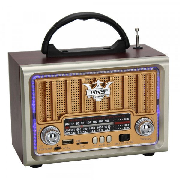 Wholesale Vintage 5W AM/FM Radio: Wooden Case, Old-Style Desktop, Stereo Sound Wooden Speaker NS-8891BT for Universal Cell Phone And Bluetooth Device (Brown)