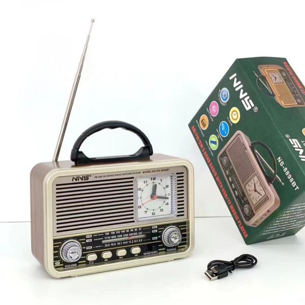 Wholesale Desktop Radio: FM/AM/SW 3-Band, Clock, USB & TF Integration NS-8898BT for Universal Cell Phone And Bluetooth Device (Gold)