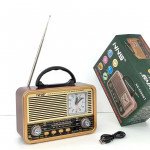 Desktop Radio: FM/AM/SW 3-Band, Clock, USB & TF Integration NS-8898BT for Universal Cell Phone And Bluetooth Device (Brown)