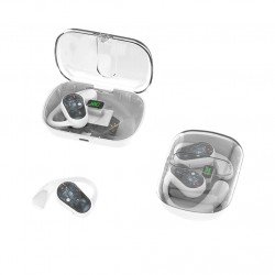 Open-Ear Hook Design Bluetooth Headset - Transparent, Modern Sleek Look with Intelligent Display OWS80 for Universal Cell Phone And Bluetooth Device (White)