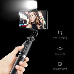 LED All-in-One Selfie Stick and Tripod with Wireless Remote and LED Fill Light for Universal Cell Phones (Black)