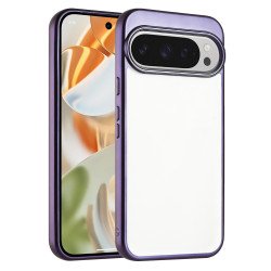 Clear Electroplated Edge TPU Shockproof Phone Case with Bumper Protection for Google Pixel 10 Pro XL (Purple)