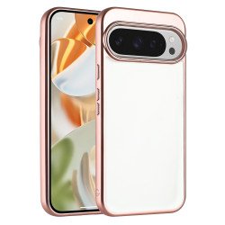 Clear Electroplated Edge TPU Shockproof Phone Case with Bumper Protection for Google Pixel 10 Pro XL (RoseGold)