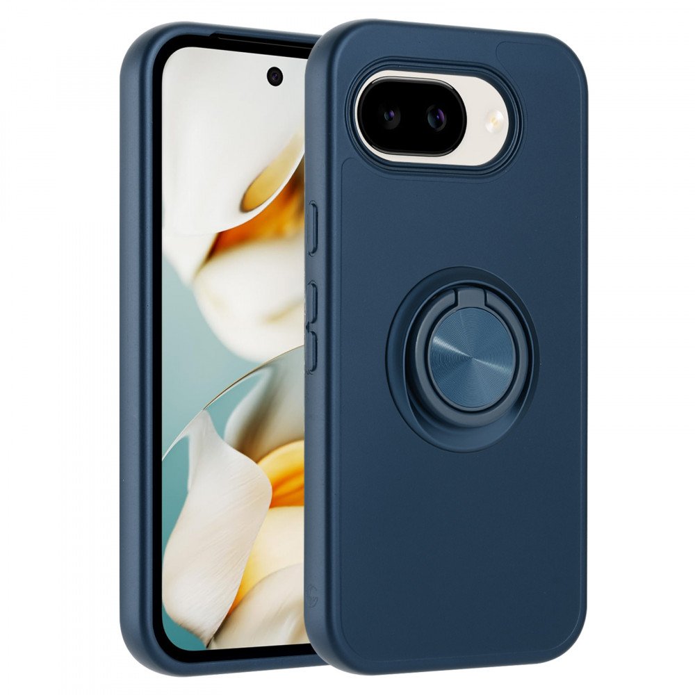 Shockproof Kickstand Phone Case with Glossy Finish  Superior Protection &  Built-In Ring for Google Pixel 10a (Blue)