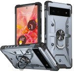 Wholesale Shockproof Tech Armor Ring Stand Rugged Case with Metal Plate for Google Pixel 7 (Silver)