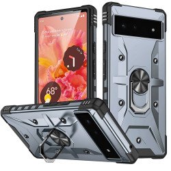Shockproof Tech Armor Ring Stand Rugged Case with Metal Plate for Google Pixel 7 (Silver) Shockproof Tech Armor Ring Stand Rugged Case with Metal Plate for Google Pixel 7 (Silver)