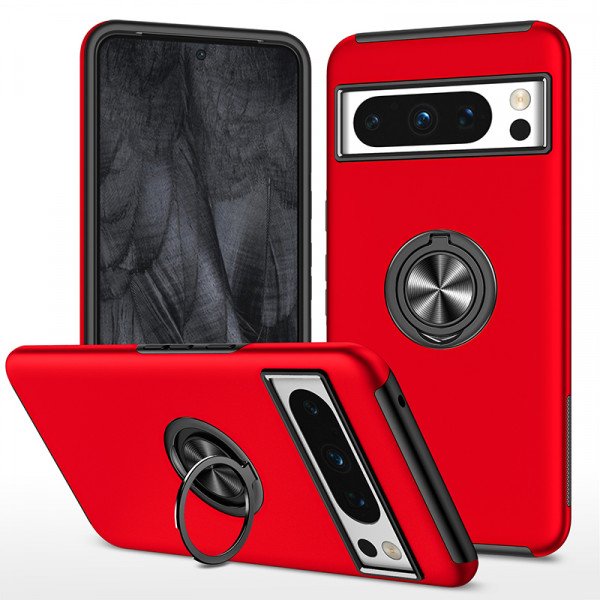 Wholesale Dual Layer Armor Hybrid Stand Ring Case for Google Pixel 8 (Red)