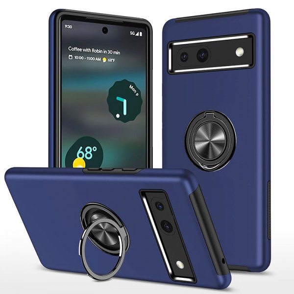 Wholesale Dual Layer Armor Hybrid Stand Ring Case for Google Pixel 8a (Navy Blue)