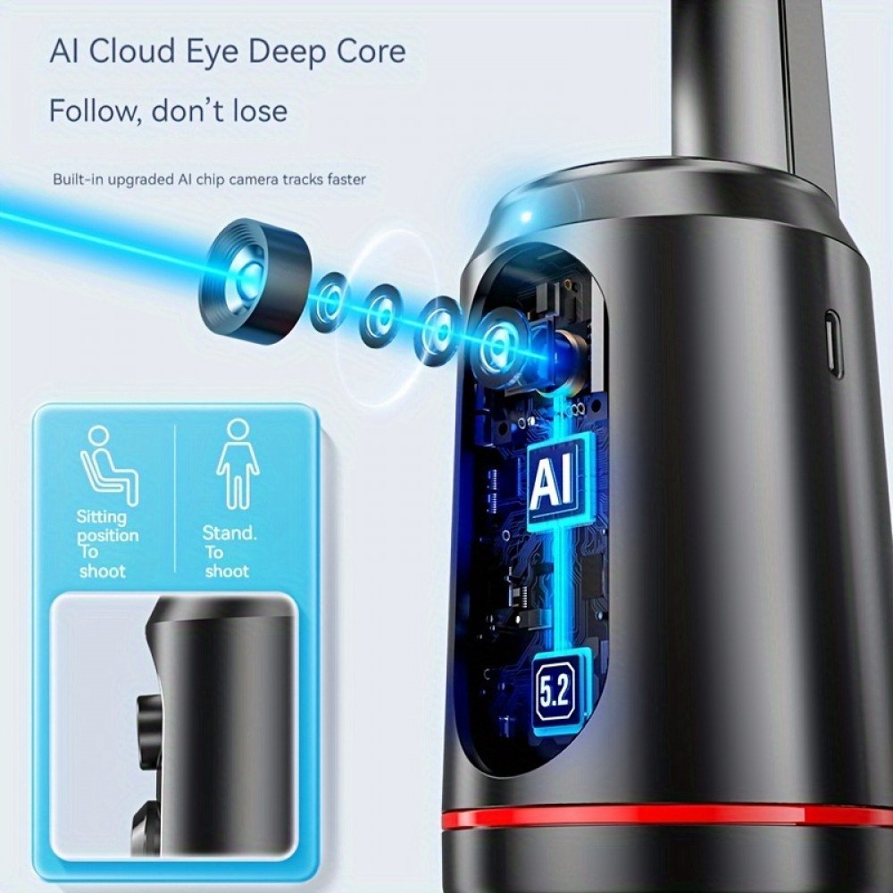 Auto Face Tracking Tripod mit 2 Selfie Licht, 360 ° Drehbar Handyhalterung für Smartphone, Smart Tracking Automatisch Gimbal Stabilisator for Vlog, Streaming, Video, Keine App, Gestensteuerung