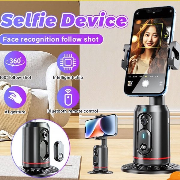 Wholesale 360° Rotating Auto Face and Body Smart Tracking Tripod Camera Mount with Remote Control and Built-in Camera (No app required) for Universal Cell Phones (Black)