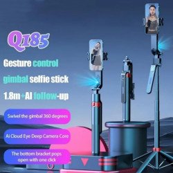 AI Auto Tracking Selfie Stick Tripod with 360° Rotation & Remote Control - Smart Face Detection Gimbal Stand Q185 for Universal Cell Phones (Black)