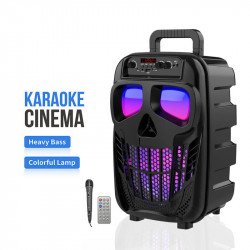TWS Bass Bluetooth Speaker: Portable, RGB Lights, Unique Skull Skeleton Design QS-1803 for Universal Cell Phone And Bluetooth Device (Black)