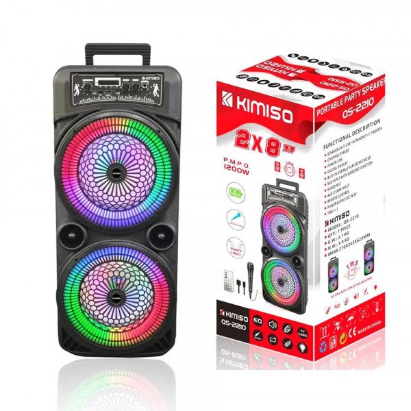 Wholesale Karaoke Loud Bass DJ Indoor Outdoor Led Portable Bluetooth Wireless Speaker with Microphone QS2210 for Universal Cell Phone And Bluetooth Device (Black)