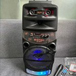 Wholesale Outdoor DJ Speaker System: Portable with Carry Handle, LED Light, Bluetooth & Mic QS-6802 for Universal Cell Phone And Bluetooth Device (Black)