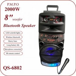 Outdoor DJ Speaker System: Portable with Carry Handle, LED Light, Bluetooth & Mic QS-6802 for Universal Cell Phone And Bluetooth Device (Black)