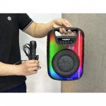 Wholesale RGB LED Light Karaoke Indoor Outdoor Portable Bluetooth Wireless Speaker with Microphone QS6812 for Universal Cell Phone And Bluetooth Device (Black)