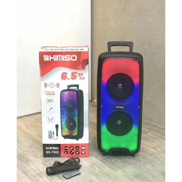 Wholesale Large LED Light Tower Wireless Portable Bluetooth Speaker with Karaoke Microphone and Remote QS7602 for Universal Cell Phone And Bluetooth Device (Black)