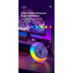 Wholesale RGB LED Cooling Stand Fan with Moon Crest Light - Portable USB-C Rechargeable 3-Speed Manual Rotating Fan S14 for Universal Cell Phone And Bluetooth Device (Blue)