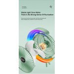 Wholesale RGB LED Cooling Stand Fan with Moon Crest Light - Portable USB-C Rechargeable 3-Speed Manual Rotating Fan S14 for Universal Cell Phone And Bluetooth Device (Blue)