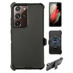 Heavy Duty Armor Robot Case with Clip for Samsung Galaxy S22 Ultra (Black Black)