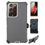 Heavy Duty Armor Robot Case with Clip for Samsung Galaxy S22 Ultra (Gray White)