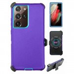 Heavy Duty Armor Robot Case with Clip for Samsung Galaxy S22 Ultra (Purple Blue)