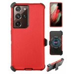 Heavy Duty Armor Robot Case with Clip for Samsung Galaxy S22 Ultra (Red Black)