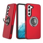 Wholesale Glossy Dual Layer Armor Hybrid Stand Metal Plate Flat Ring Case for Samsung Galaxy S23 Plus 5G (Red)