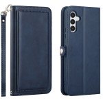 Wholesale Premium PU Leather Folio Wallet Front Cover Case with Card Holder Slots and Wrist Strap for Samsung Galaxy S23 FE (Navy Blue)