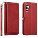 Wholesale Premium PU Leather Folio Wallet Front Cover Case with Card Holder Slots and Wrist Strap for Samsung Galaxy S23 FE (Red)