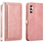 Wholesale Premium PU Leather Folio Wallet Front Cover Case with Card Holder Slots and Wrist Strap for Samsung Galaxy S23 FE (Rose Gold)