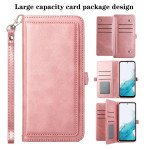 Wholesale Premium PU Leather Folio Wallet Front Cover Case with Card Holder Slots and Wrist Strap for Samsung Galaxy S23 FE (Red)