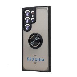 Slim Hybrid Shockproof Phone Case with Kickstand Ring for Samsung Galaxy S23 Ultra 5G (Black)