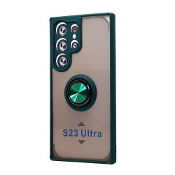 Slim Hybrid Shockproof Phone Case with Kickstand Ring for Samsung Galaxy S23 Ultra 5G (Green)