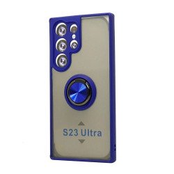 Slim Hybrid Shockproof Phone Case with Kickstand Ring for Samsung Galaxy S23 Ultra 5G (NavyBlue)