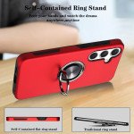 Wholesale Glossy Dual Layer Armor Hybrid Stand Metal Plate Flat Ring Case for Samsung Galaxy S24 5G (Red)