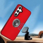 Wholesale Glossy Dual Layer Armor Hybrid Stand Metal Plate Flat Ring Case for Samsung Galaxy S24 Plus 5G (Red)