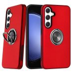 Wholesale Glossy Dual Layer Armor Hybrid Stand Metal Plate Flat Ring Case for Samsung Galaxy S24 5G (Red)