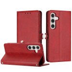 Wholesale Premium PU Leather Folio Wallet Front Cover Case with Card Holder Slots and Wrist Strap for Samsung Galaxy S24 Plus 5G (Red)