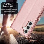 Wholesale Premium PU Leather Folio Wallet Front Cover Case with Card Holder Slots and Wrist Strap for Samsung Galaxy S24 Plus 5G (Rose Gold)