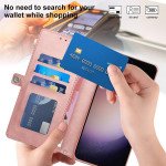 Wholesale Premium PU Leather Folio Wallet Front Cover Case with Card Holder Slots and Wrist Strap for Samsung Galaxy S24 5G (Navy Blue)